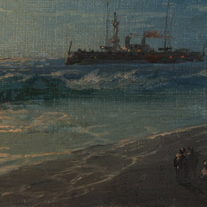 Detail of the vessel and surf in Ivan Aivazovsky's Ship by Moonlight, oil on canvas