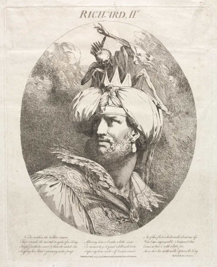 John Hamilton Mortimer, Richard II, 1775, etching in brown ink. Cleveland Museum of Art. Editioned prints circulate widely and cheaply, which is why they belong in a different section of a CV than unique works.