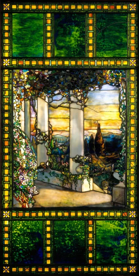 Tiffany Glass and Decorating Company, Hinds House Window, around 1900, leaded glass. Cleveland Museum of Art. The same taste that bought Mucha panels for the parlor bought windows like this one.