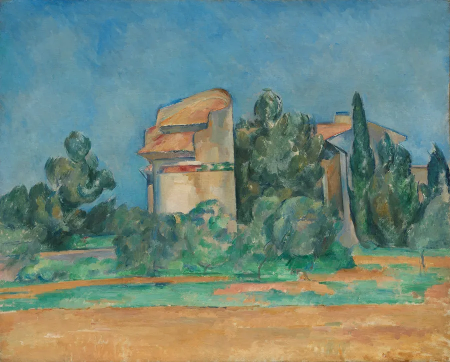 Paul Cezanne, The Pigeon Tower at Bellevue, 1890, oil on fabric. Cleveland Museum of Art. Cezanne learned to work outdoors alongside Pissarro at Pontoise in the 1870s and went on calling him his teacher.