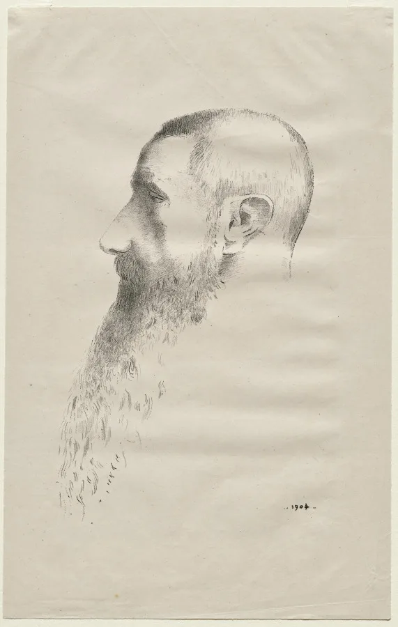 Odilon Redon, Roger Marx, 1904, lithograph on China paper laid on wove paper. Cleveland Museum of Art. Marx was a French critic and museum inspector, part of the small press world a new painter had to reach.