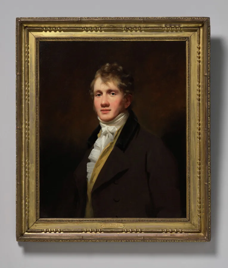 Henry Raeburn, Portrait of Hugh Hope, around 1810, oil on canvas. Cleveland Museum of Art. Raeburn built the Scottish portrait practice a generation later, working direct onto the canvas with almost no drawing underneath.