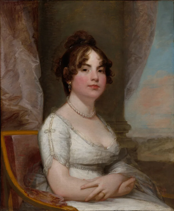 Gilbert Stuart, Elizabeth Beltzhoover Mason, around 1803 to 1805, oil on canvas. Cleveland Museum of Art. Stuart trained in London and returned to America, taking the opposite path from Copley.