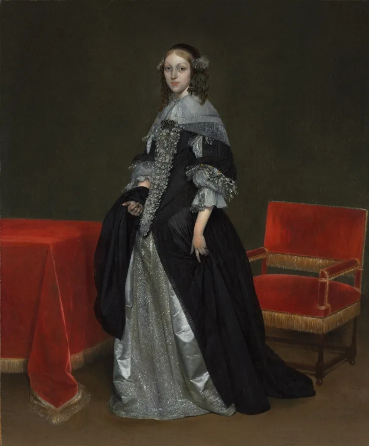 Gerard ter Borch, Portrait of a Woman, around 1665, oil on canvas. Cleveland Museum of Art. Ter Borch delivered the smooth, tightly finished surface most Dutch clients expected, which is exactly the standard Rembrandt declined to meet.