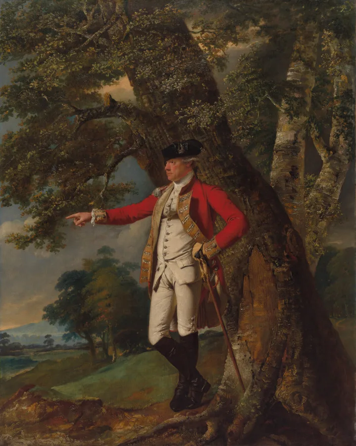 Joseph Wright of Derby, Portrait of Colonel Charles Heathcote, around 1771 to 1772, oil on canvas. Cleveland Museum of Art. Wright worked outside the London system and kept a harder, more literal light than Reynolds allowed himself.
