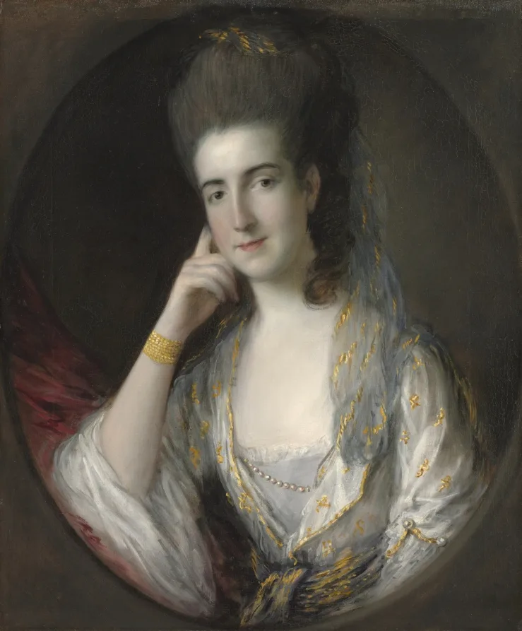 Thomas Gainsborough, Portrait of Mary Wise, around 1774, oil on canvas. Cleveland Museum of Art. Painted in the year he settled in London, with the thin, feathered handling of the mature style.