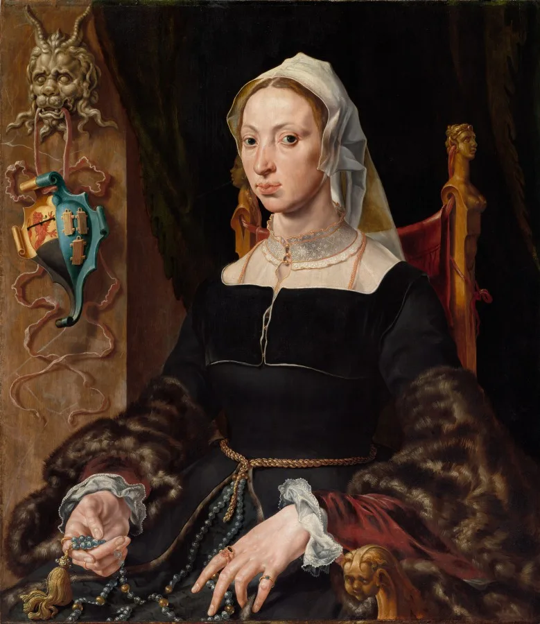 Maerten van Heemskerck, Portrait of Machtelt Suijs, around 1540 to 1545, oil on wood. Cleveland Museum of Art. Netherlandish portraiture a century before Rembrandt held the sitter flat against the picture plane.